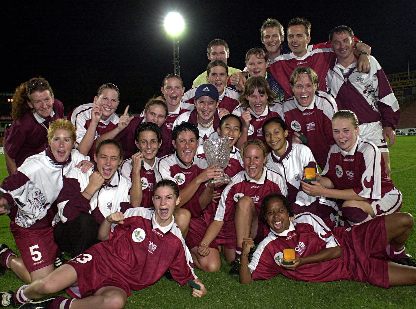 Queensland Sting celebrate winning the Grand Final of the Women's National Soccer League against New South Wales Sapphires at Suncorp Stadium in 2000 in Brisbane, Australia. Queensland Sting celebrate winning the Grand Final of the Women's National Soccer League against New South Wales Sapphires at Suncorp Stadium in 2000 in Brisbane, Australia.